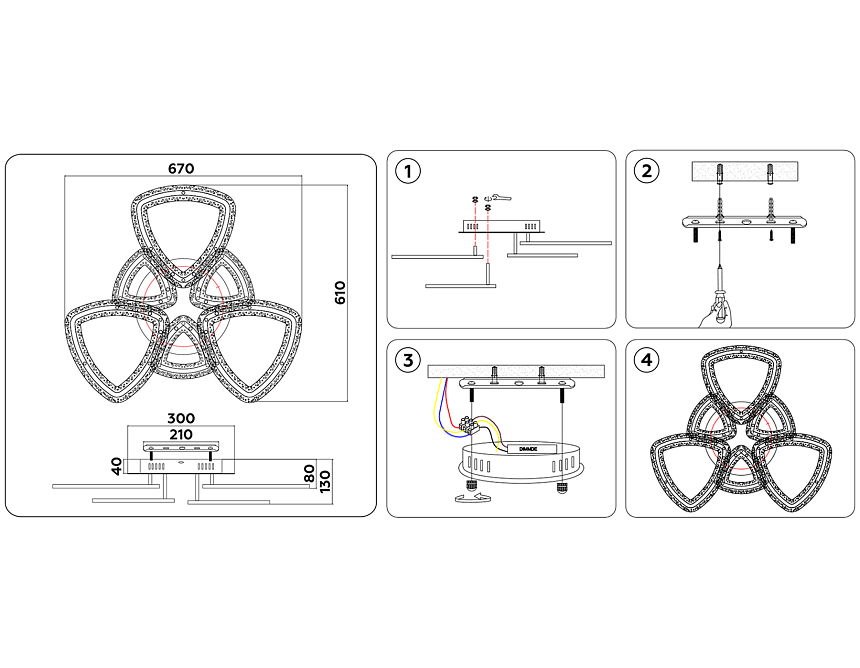 FA8861/3+3 CH хром 153W 3000K+6400K/3000K/6400K/4200K+4200K 670*610*130 (ПДУ РАДИО 2.4G)